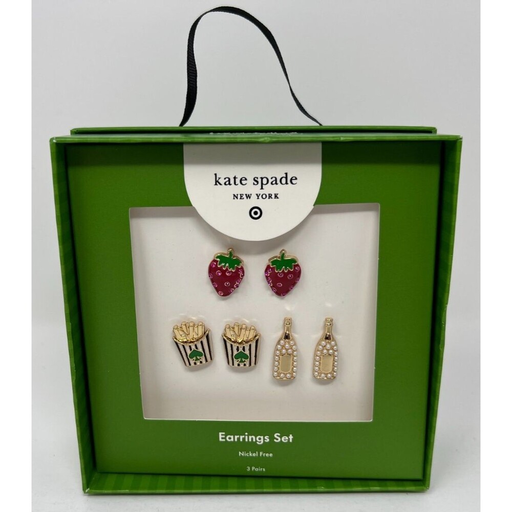 Kate Spade New York Target Earring Set Of 3 Fries Champagne Strawberries - Picture 2 of 7